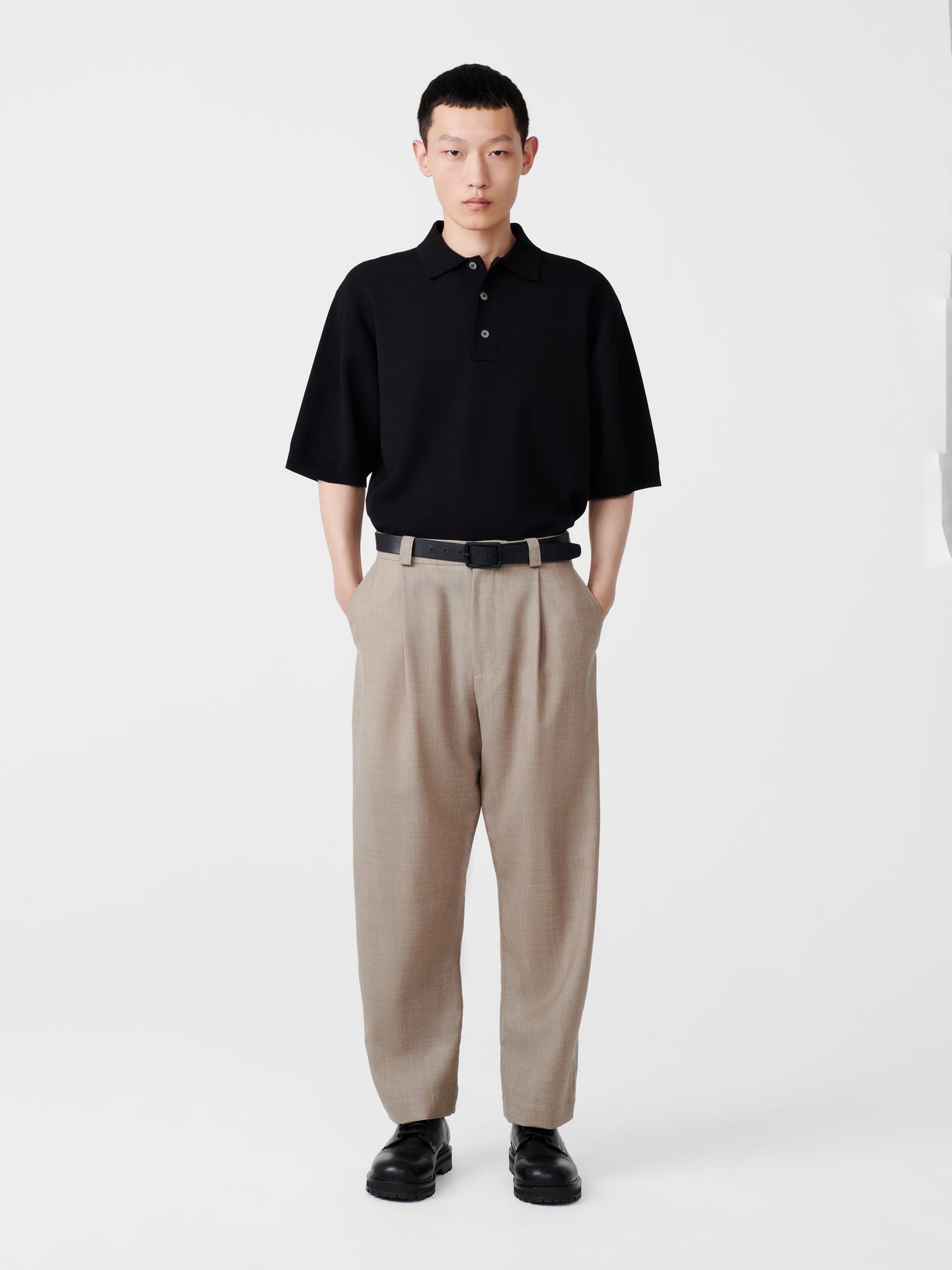 TUCK TROPICAL WOOL PANT IN STRAW MELANGE