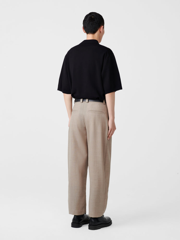 TUCK TROPICAL WOOL PANT IN STRAW MELANGE