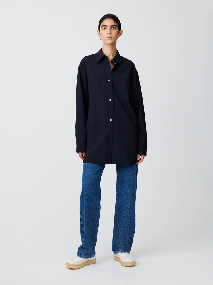 【EXCLUSIVE】SANTOS TROPICAL WOOL SHIRT  IN DARKEST NAVY