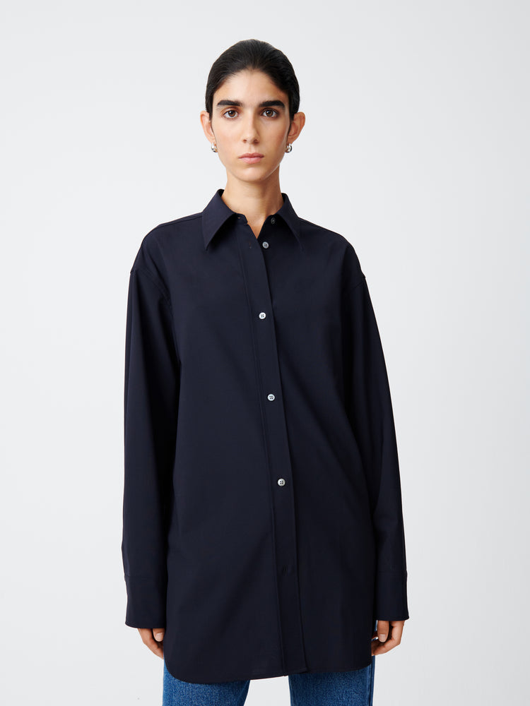 【EXCLUSIVE】SANTOS TROPICAL WOOL SHIRT  IN DARKEST NAVY