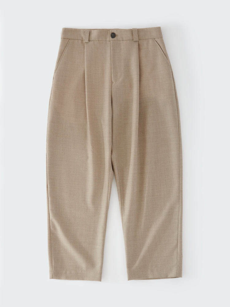 TUCK TROPICAL WOOL PANT IN STRAW MELANGE